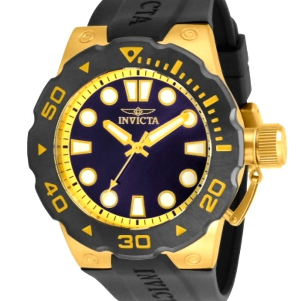 Invicta Pro Diver Mens Watch (30721) 51mm Gold Tone Case Black Band
